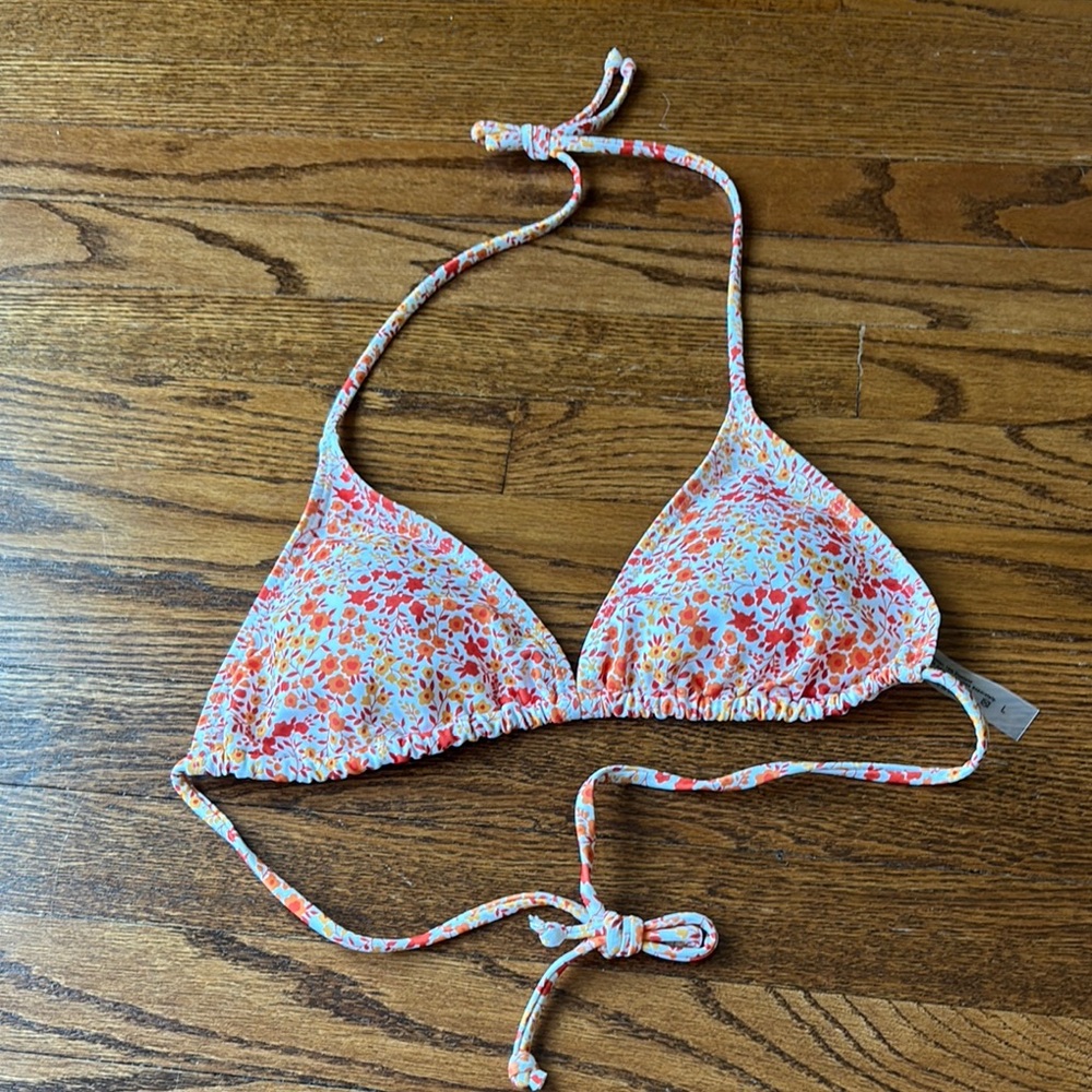 SHEIN Floral Bikini Top - Orange and White